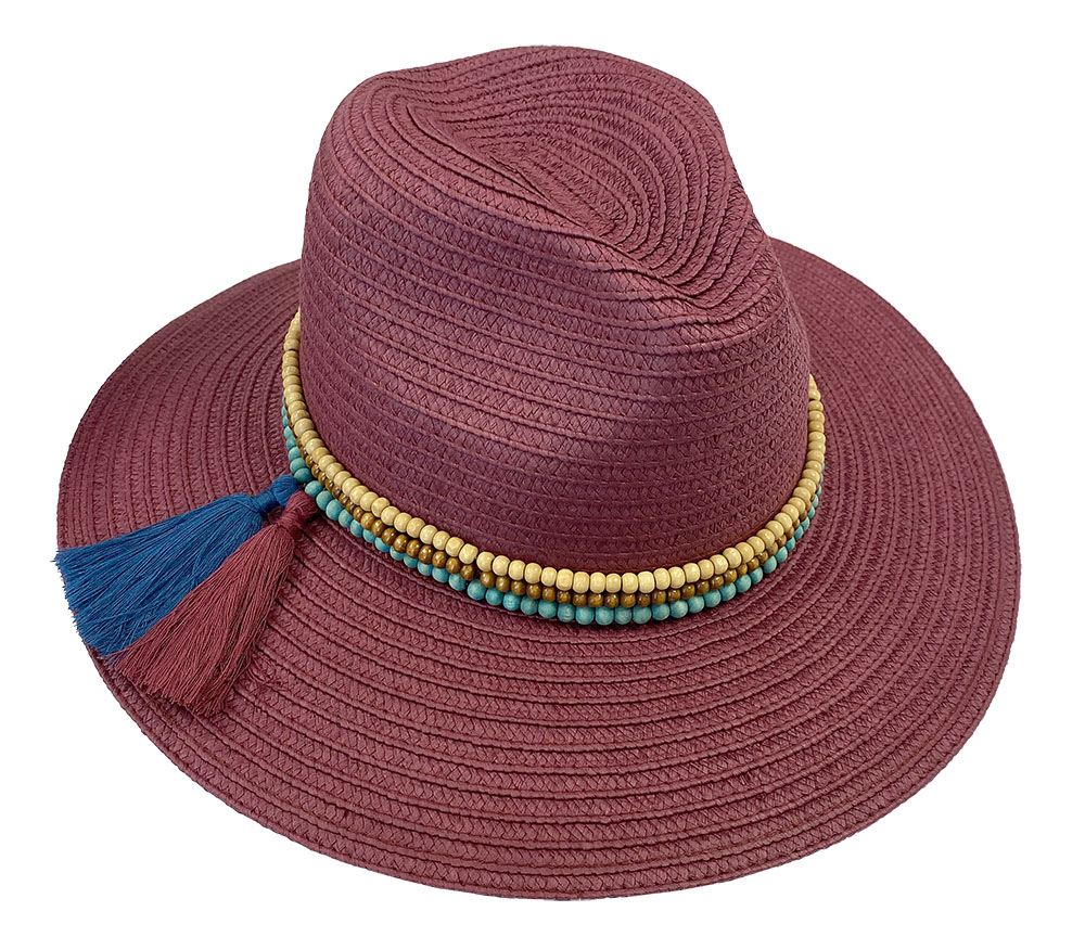 Sweet Carolina Paper Braid Fedora with Wood Bead Band - Ladies Summer Fashion Hats